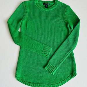 Lauren Ralph Lauren Green Knit Sweater Women's Size XS Long Sleeve Curved Hem